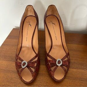 Giuseppe Zanotti Crocodile Crystal Peep Toe Heeled Sandal